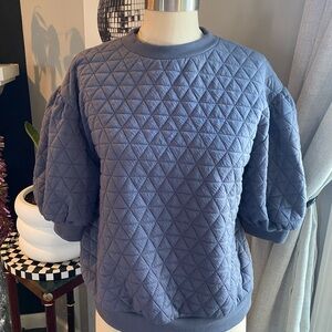 Quilted Blue Puff Sleeve Sweater